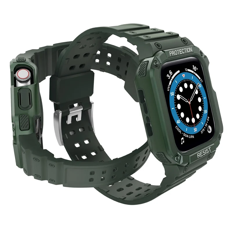 Protect Strap Band opaska z etui do Apple Watch 7 / 6 / 5 / 4 / 3 / 2 / SE (41 / 40 / 38mm) obudowa pancerny pokrowiec na zegarek zielony - obrazek 3