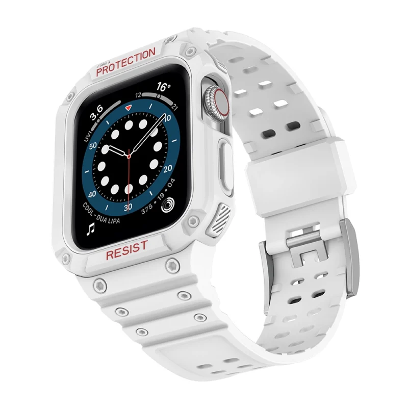 Protect Strap Band opaska z etui do Apple Watch 7 / 6 / 5 / 4 / 3 / 2 / SE (45 / 44 / 42mm) obudowa pancerny pokrowiec na zegarek biały - obrazek 2