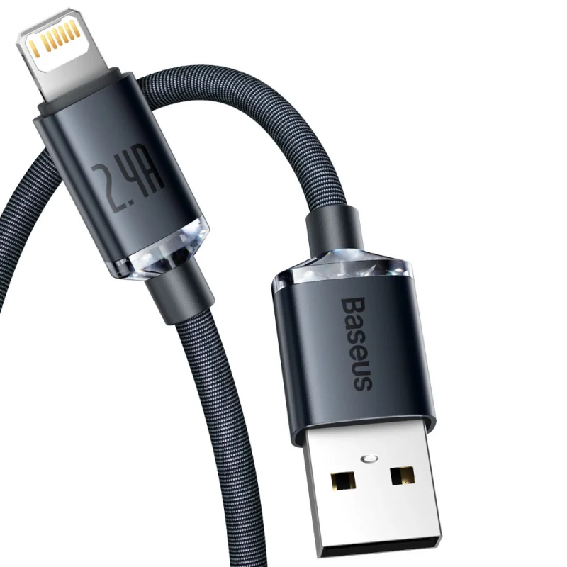 Baseus Crystal Shine Series kabel przewód USB do szybkiego ładowania i transferu danych USB Typ A - Lightning 2,4A 1,2m czarny (CAJY000001) - obrazek 9