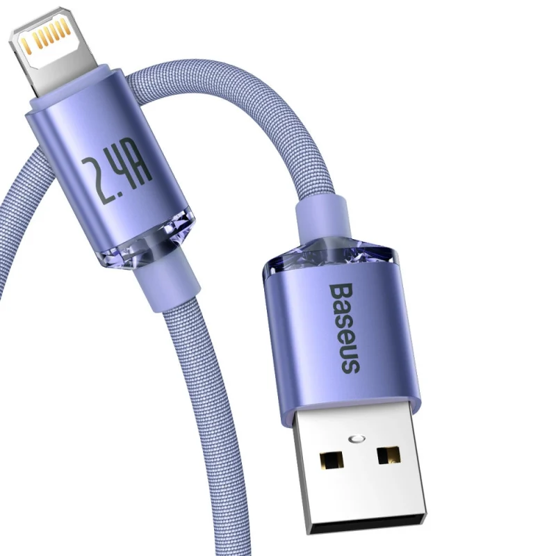 Baseus Crystal Shine Series kabel przewód USB do szybkiego ładowania i transferu danych USB Typ A - Lightning 2,4A 1,2m fioletowy (CAJY000005) - obrazek 10