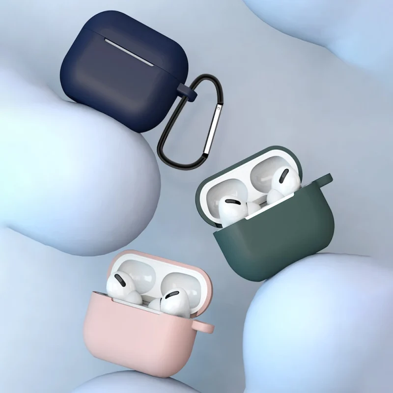 Etui do AirPods 3 silikonowy miękki pokrowiec na słuchawki + brelok karabińczyk zawieszka różowy (case D) - obrazek 3