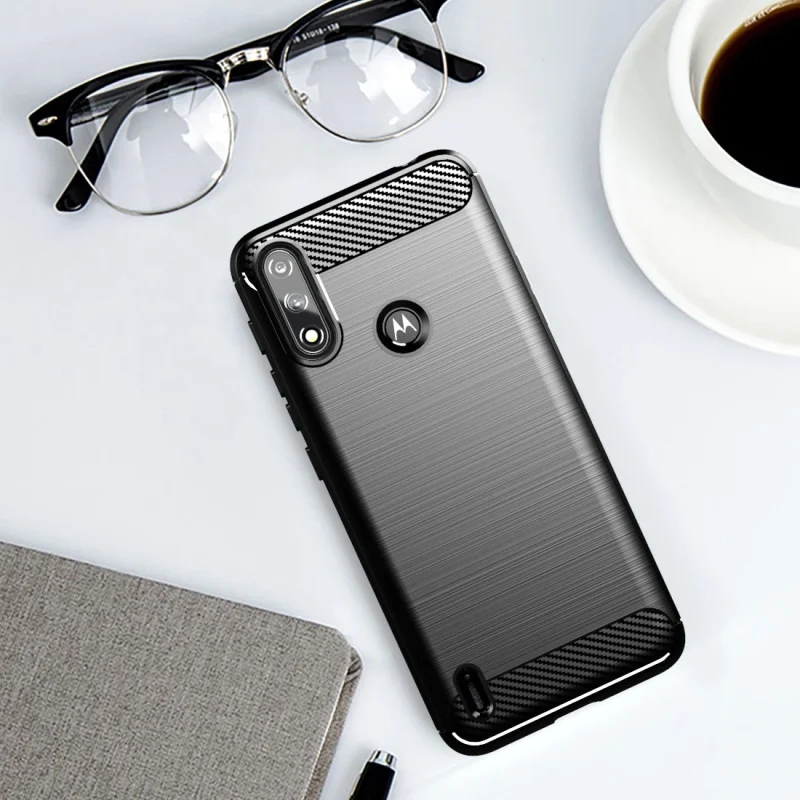 Carbon Case elastyczne etui pokrowiec Motorola Moto E7i Power czarny - obrazek 5