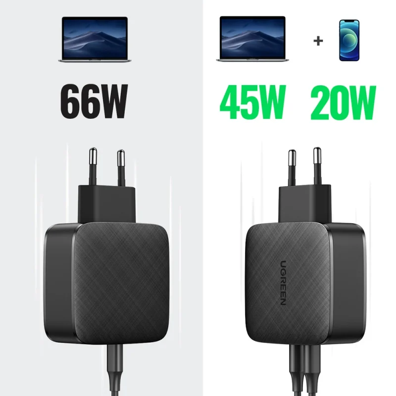 Ugreen ładowarka sieciowa 2x USB Typ C 66W Power Delivery 3.0 Quick Charge 4.0+ czarny (CD216) - obrazek 13