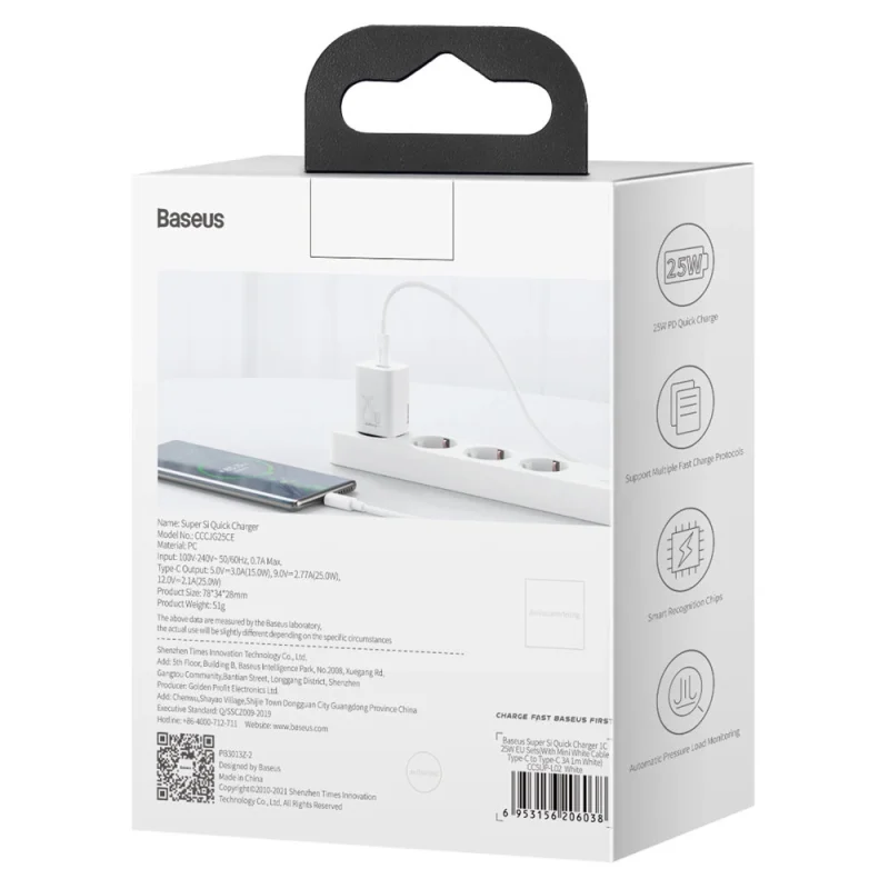 Baseus Super Si 1C szybka ładowarka USB Typ C 25W Power Delivery Quick Charge biały (CCSP020102) - obrazek 8