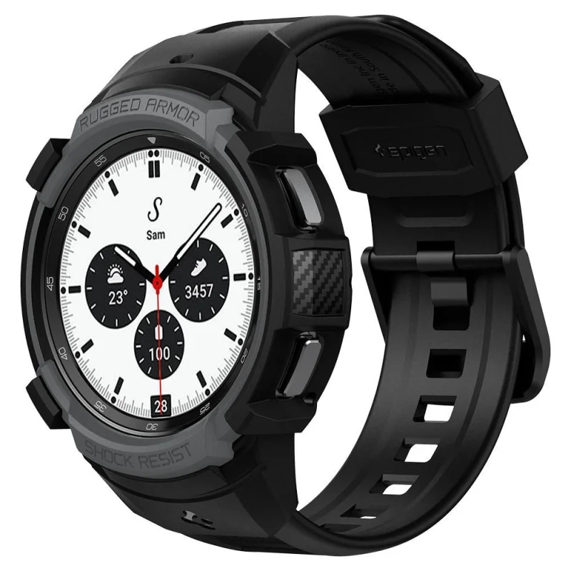 Etui z paskiem Spigen Rugged Armor Pro na Samsung Galaxy Watch 4 Classic 42 mm - szare