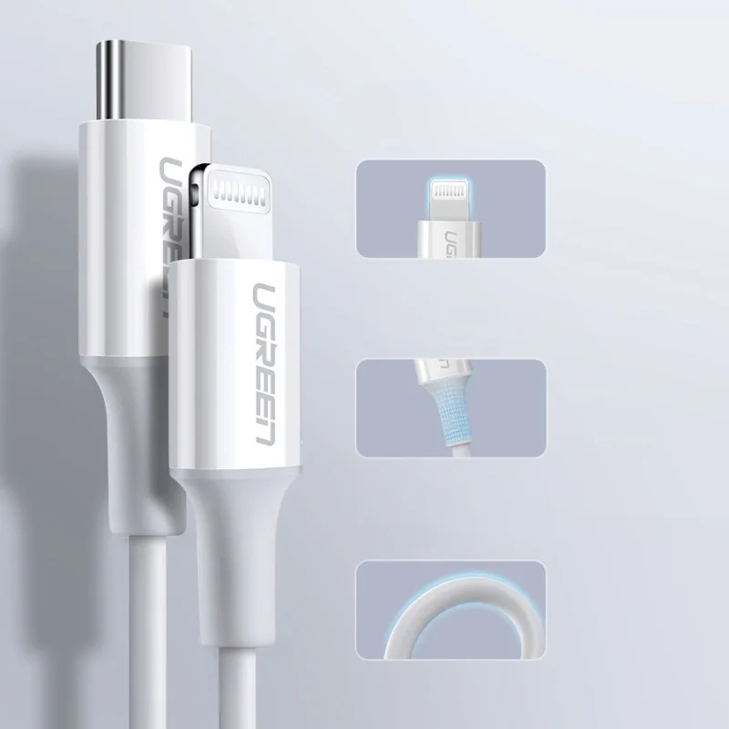 Ugreen kabel przewód MFi USB Typ C - Lightning 20W 3A 0.25 m biały (US171) - obrazek 13