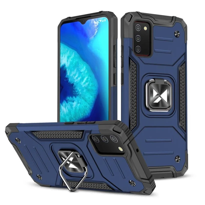 Wozinsky Ring Armor pancerne hybrydowe etui pokrowiec + magnetyczny uchwyt Samsung Galaxy A03s niebieski