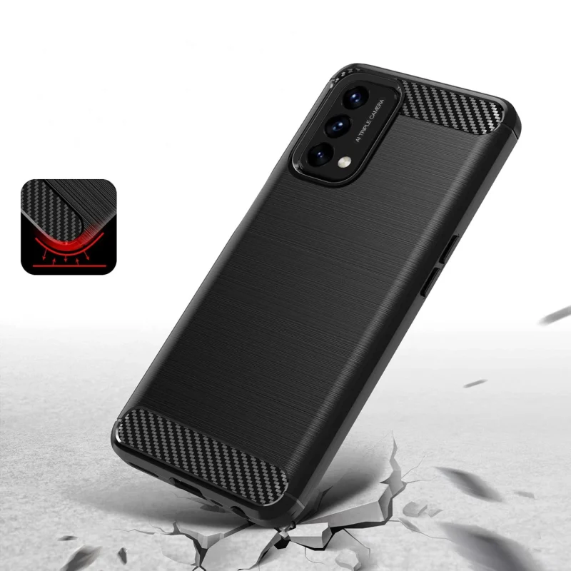 Carbon Case elastyczne etui pokrowiec OnePlus Nord N200 5G czarny - obrazek 3