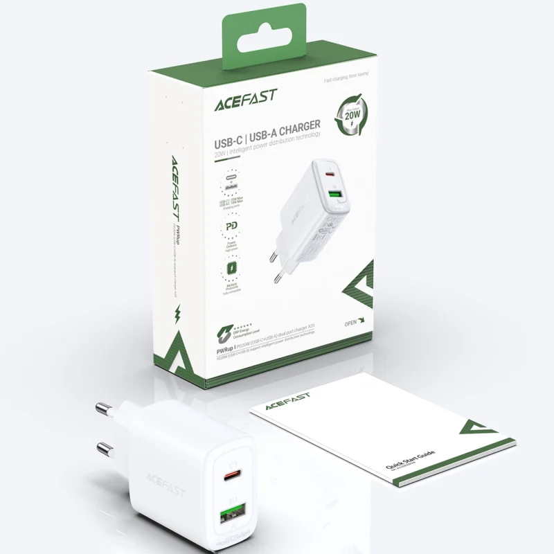 Acefast ładowarka sieciowa USB Typ C / USB 20W, PPS, PD, QC 3.0, AFC, FCP biały (A25 white) - obrazek 14