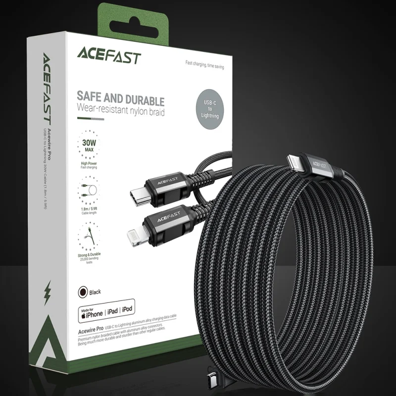 Kabel Acefast C4-01 Lightning - USB-C PD 30W 3A 480Mb/s 1,8m - czarny - obrazek 13