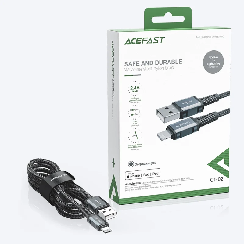 Acefast kabel MFI USB - Lightning 1,2m, 2,4A czarny (C1-02 black) - obrazek 12