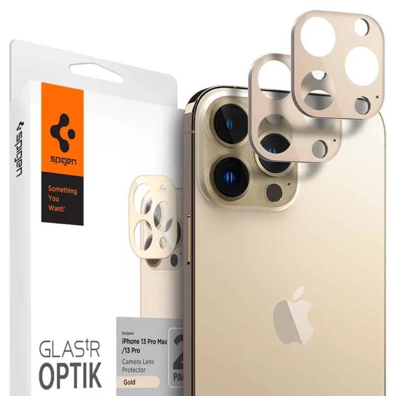 Osłona aparatu Spigen Optik.tR Camera Protector na iPhone 13 Pro / 13 Pro Max - złota 2 szt.