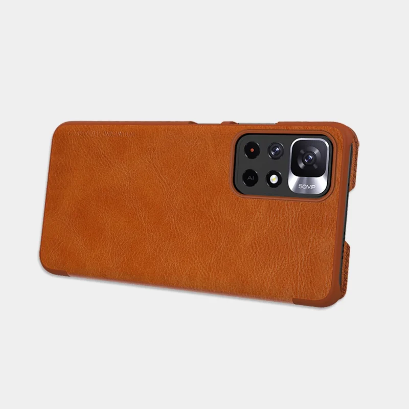 Nillkin Qin Case etui do Xiaomi Redmi Note 11T 5G / Note 11S 5G / Note 11 5G (China) / Poco M4 Pro 5G osłona na aparat kabura pokrowiec obudowa z klapką brązowy - obrazek 15