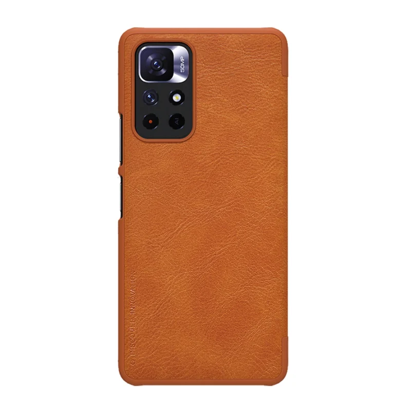 Nillkin Qin Case etui do Xiaomi Redmi Note 11T 5G / Note 11S 5G / Note 11 5G (China) / Poco M4 Pro 5G osłona na aparat kabura pokrowiec obudowa z klapką brązowy - obrazek 2