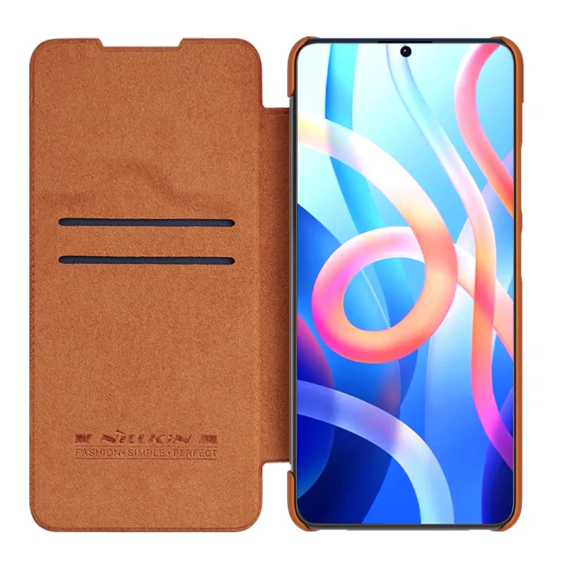 Nillkin Qin Case etui do Xiaomi Redmi Note 11T 5G / Note 11S 5G / Note 11 5G (China) / Poco M4 Pro 5G osłona na aparat kabura pokrowiec obudowa z klapką brązowy - obrazek 7