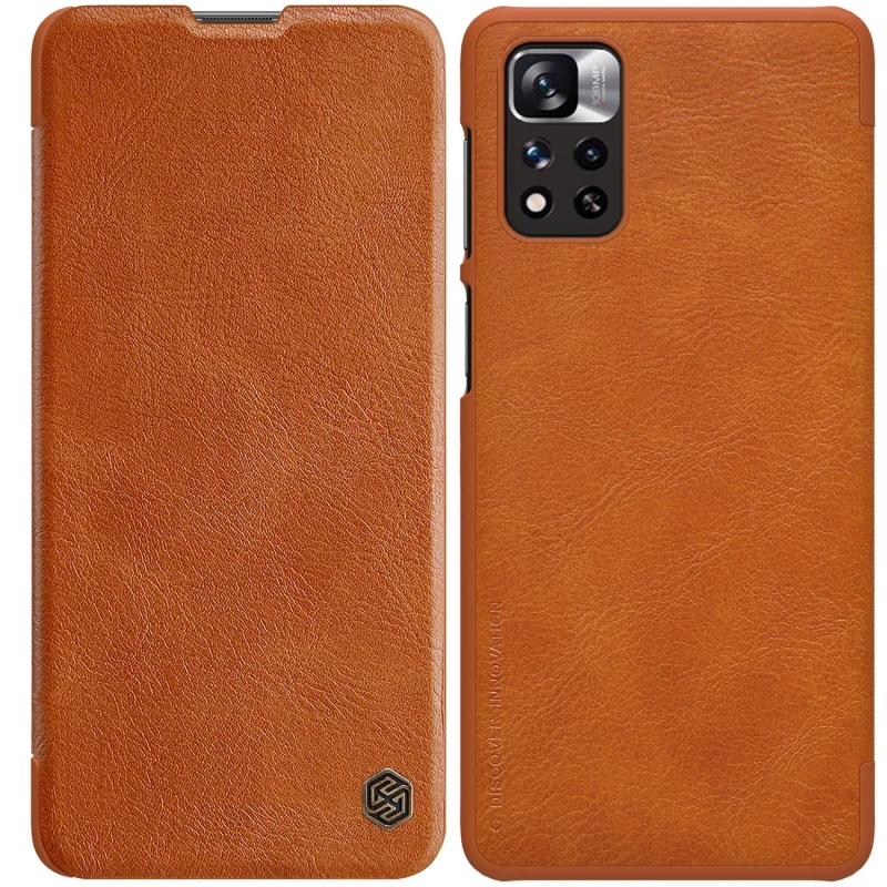 Nillkin Qin Case etui do Xiaomi Redmi Note 11 Pro+ (China) / Redmi Note 11 Pro (China) / Mi11i HyperCharge osłona na aparat kabura pokrowiec obudowa z klapką brązowy