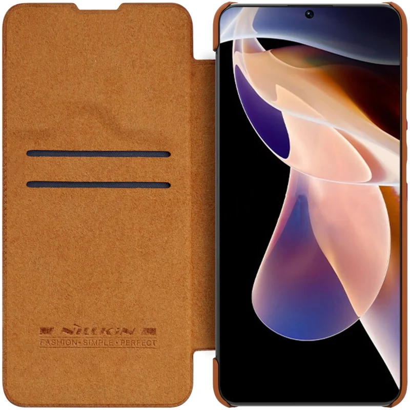 Nillkin Qin Case etui do Xiaomi Redmi Note 11 Pro+ (China) / Redmi Note 11 Pro (China) / Mi11i HyperCharge osłona na aparat kabura pokrowiec obudowa z klapką brązowy - obrazek 7