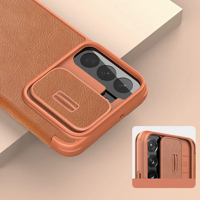 Nillkin Qin Leather Pro Case etui do Samsung Galaxy S22+ (S22 Plus) osłona na aparat kabura pokrowiec obudowa z klapką czarny - obrazek 9