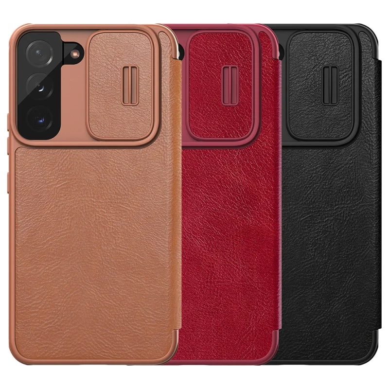 Nillkin Qin Leather Pro Case etui do Samsung Galaxy S22+ (S22 Plus) osłona na aparat kabura pokrowiec obudowa z klapką brązowy - obrazek 13