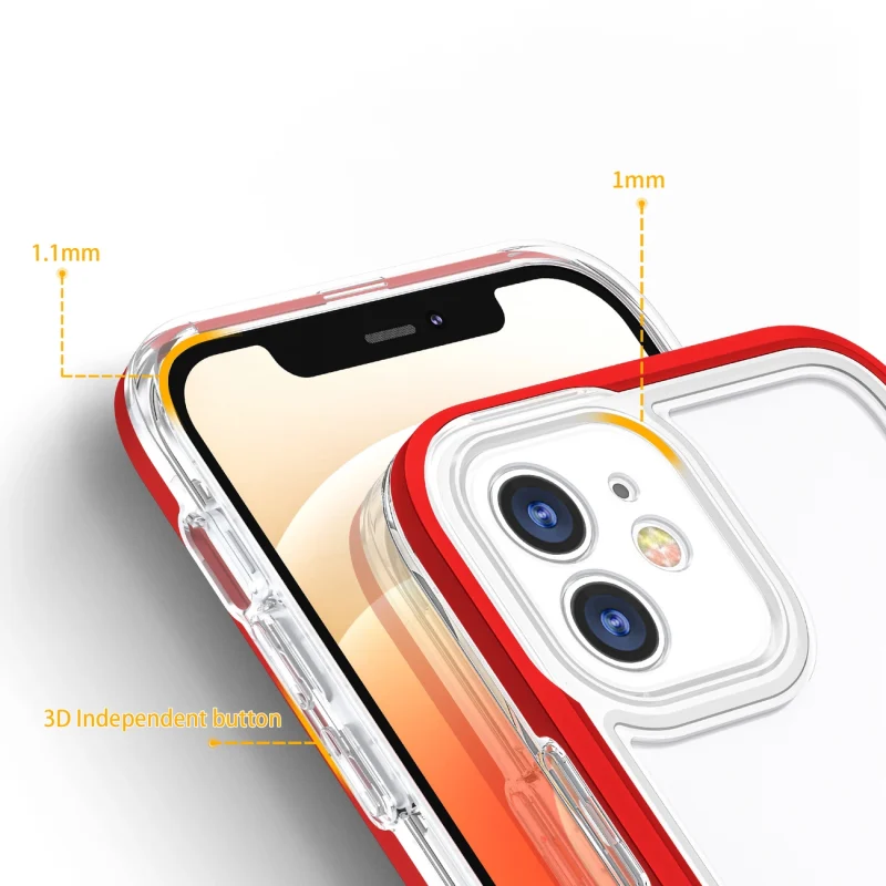 Clear 3in1 etui do iPhone 12 żelowy pokrowiec z ramką czerwony - obrazek 4