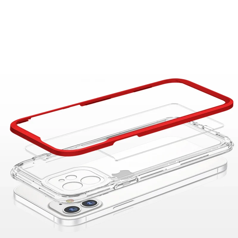 Clear 3in1 etui do iPhone 12 żelowy pokrowiec z ramką czerwony - obrazek 5