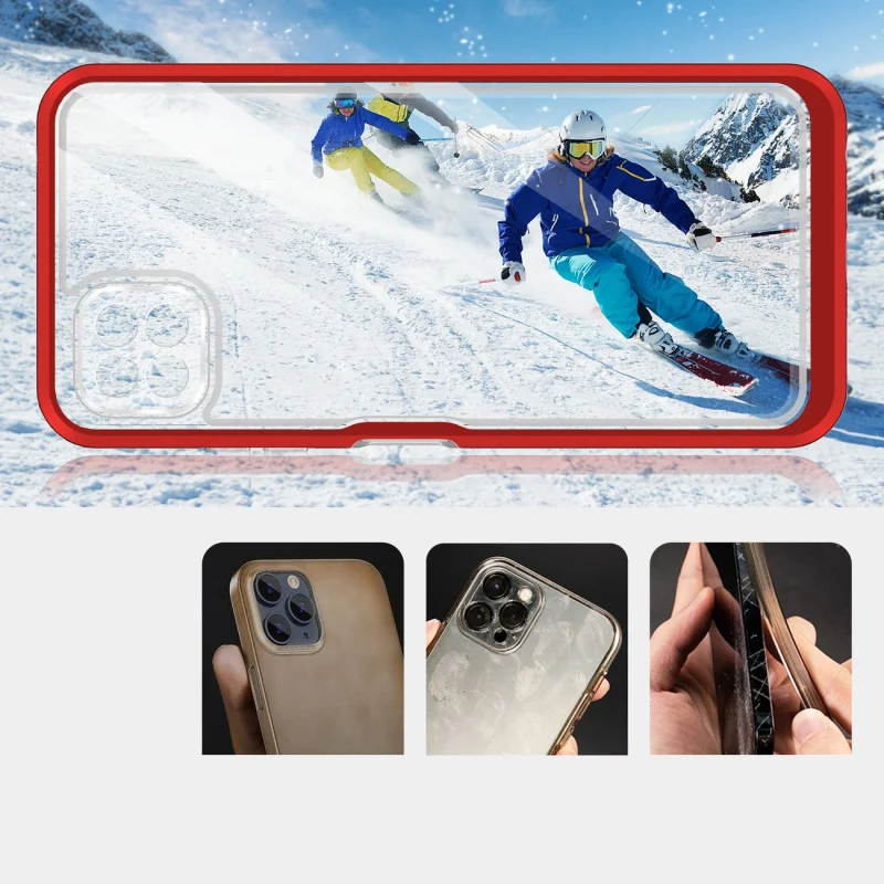 Clear 3in1 etui do Samsung Galaxy A22 5G żelowy pokrowiec z ramką czerwony - obrazek 3