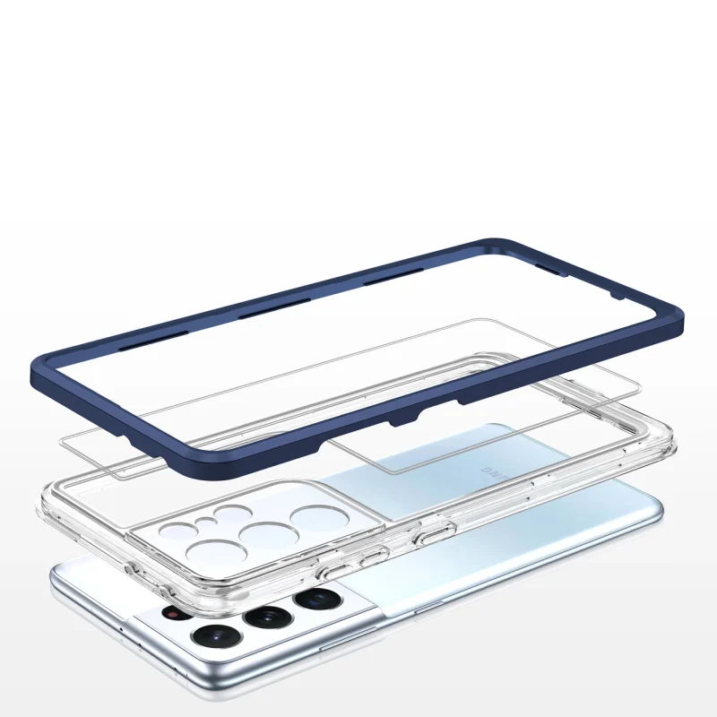 Clear 3in1 etui do Samsung Galaxy S21 Ultra 5G żelowy pokrowiec z ramką niebieski - obrazek 5