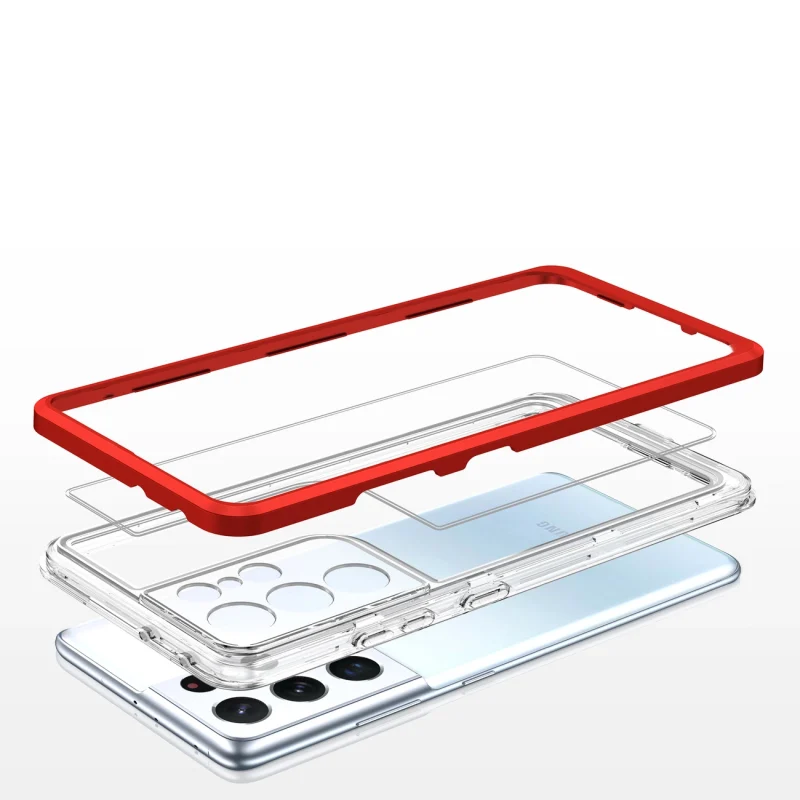 Clear 3in1 etui do Samsung Galaxy S21 Ultra 5G żelowy pokrowiec z ramką czerwony - obrazek 5