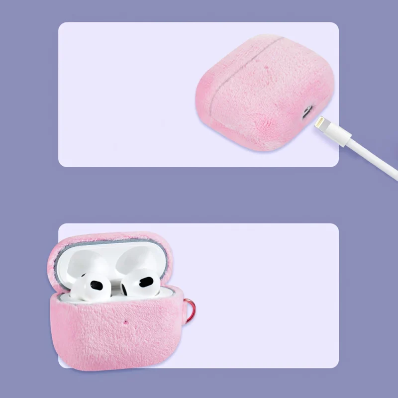 Kingxbar Plush Pods Case etui do AirPods 3 pluszowa obudowa pokrowiec na słuchawki niebieski - obrazek 9