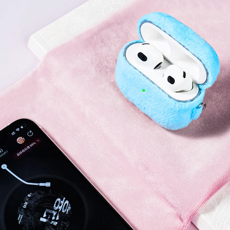 Kingxbar Plush Pods Case etui do AirPods 3 pluszowa obudowa pokrowiec na słuchawki niebieski - obrazek 7