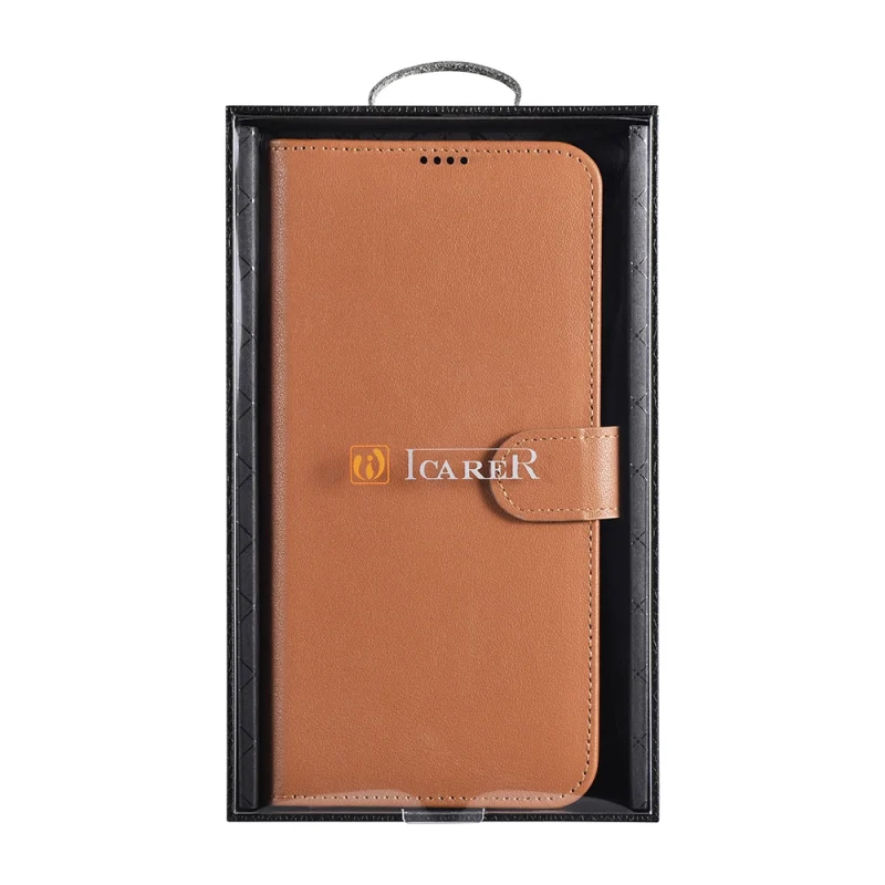 iCarer Haitang Leather Wallet Case skórzane etui do Samsung Galaxy S22+ (S22 Plus) portfel obudowa pokrowiec brązowy (AKSM05BN) - obrazek 5