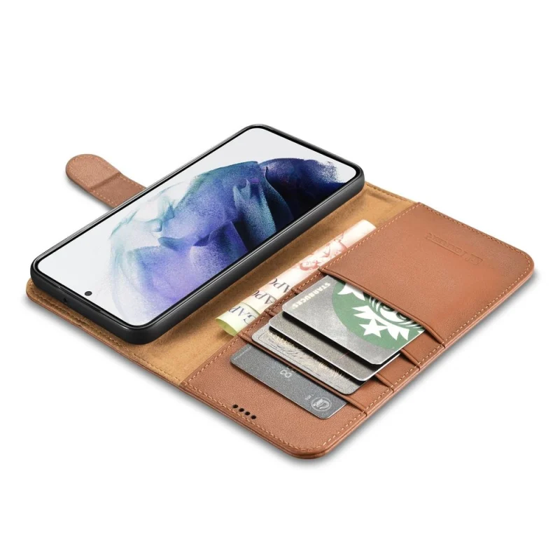 iCarer Haitang Leather Wallet Case skórzane etui do Samsung Galaxy S22+ (S22 Plus) portfel obudowa pokrowiec brązowy (AKSM05BN) - obrazek 7