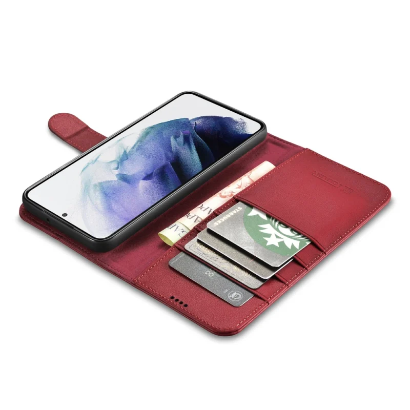 iCarer Haitang Leather Wallet Case skórzane etui do Samsung Galaxy S22+ (S22 Plus) portfel obudowa pokrowiec czerwony (AKSM05RD) - obrazek 7