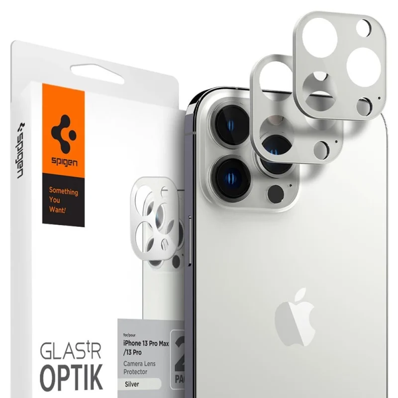 Osłona aparatu Spigen Optik.tR Camera Protector na iPhone 13 Pro / 13 Pro Max - srebrna 2 szt.