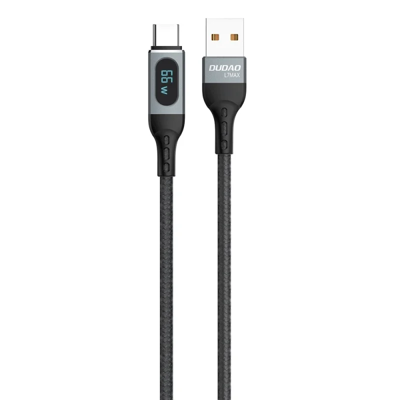 Kabel Dudao L7Max USB - USB Typ C szybkie ładowanie PD 66W 1m z wyświetlaczem - czarny