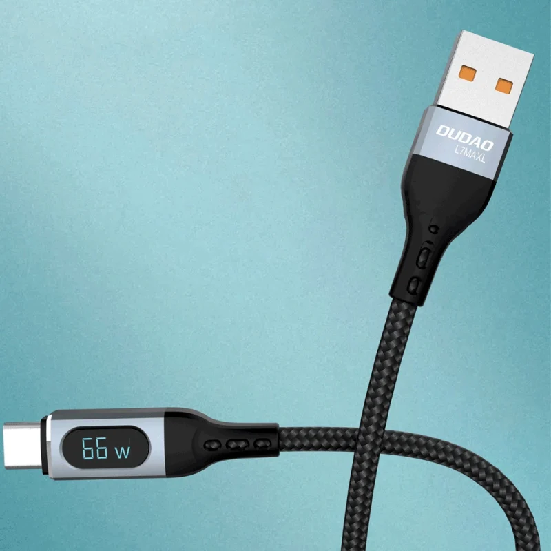 Kabel Dudao L7Max USB - USB Typ C szybkie ładowanie PD 66W 1m z wyświetlaczem - czarny - obrazek 4