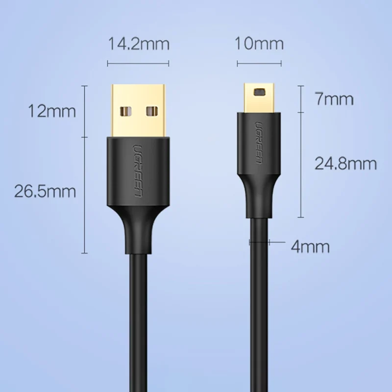 Ugreen 5-pinowy pozłacany kabel USB - mini USB 0,25m czarny (US132) - obrazek 16