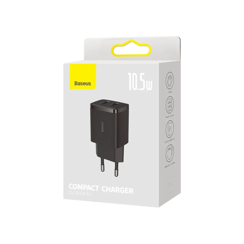 Baseus Compact ładowarka sieciowa 2x USB 10.5W czarny (CCXJ010201) - obrazek 5