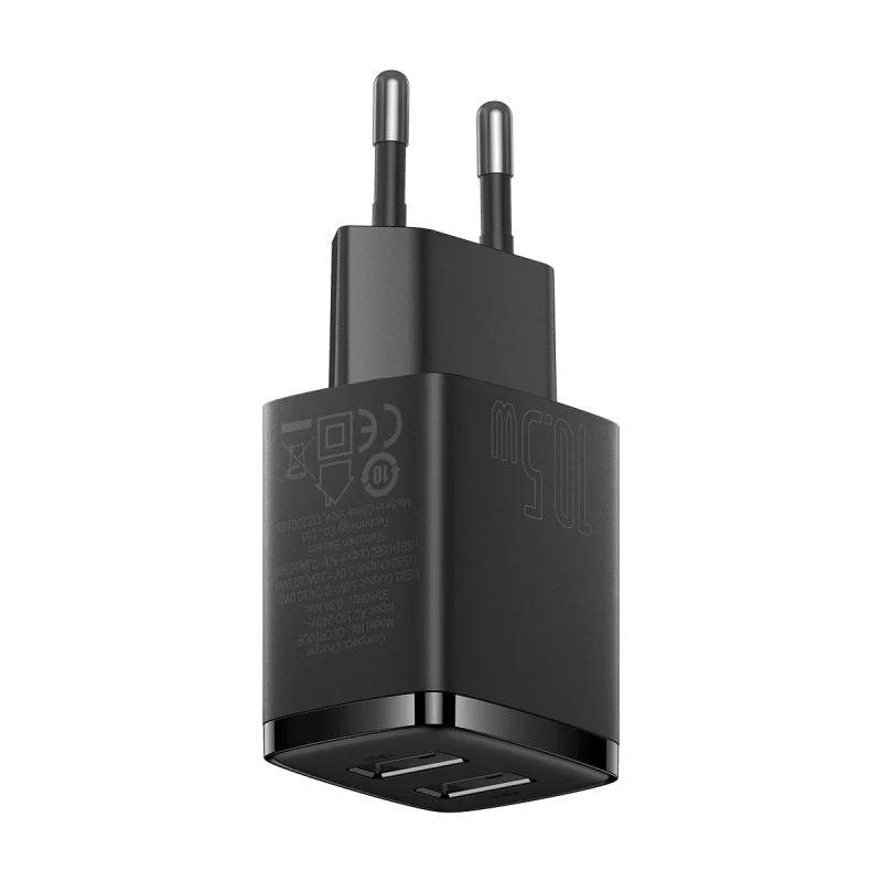 Baseus Compact ładowarka sieciowa 2x USB 10.5W czarny (CCXJ010201) - obrazek 4