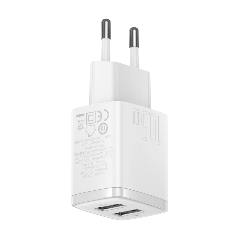 Baseus Compact ładowarka sieciowa 2x USB 10.5W biały (CCXJ010202) - obrazek 4