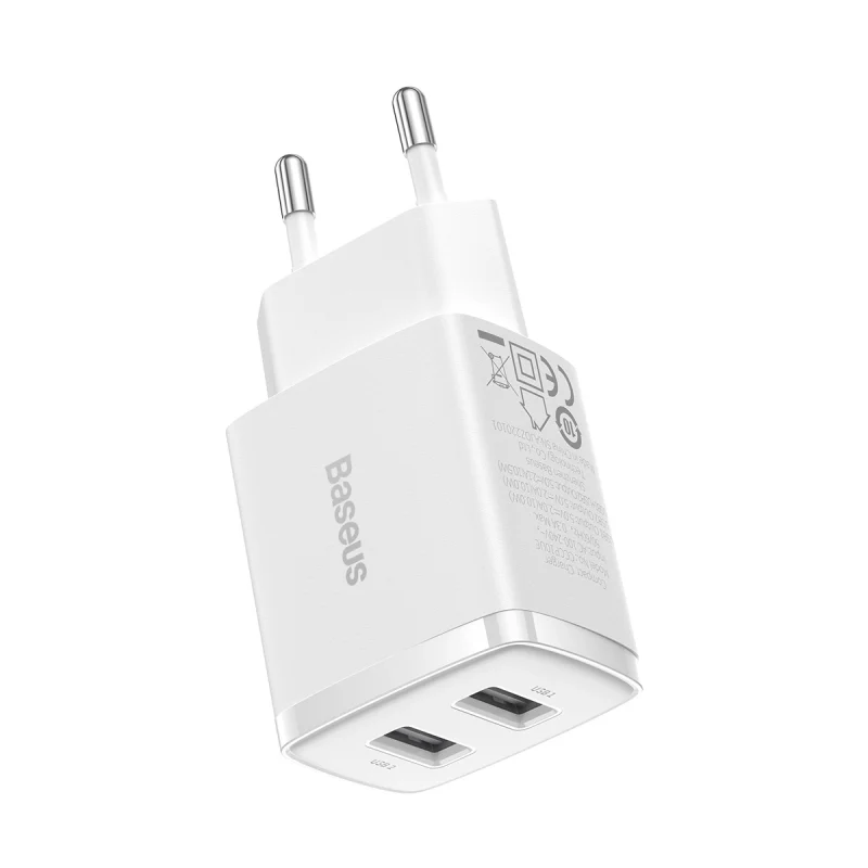 Baseus Compact ładowarka sieciowa 2x USB 10.5W biały (CCXJ010202) - obrazek 6