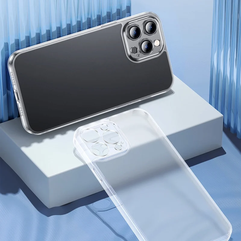 Baseus Frosted Glass Case etui pokrowiec do iPhone 13 Pro Max sztywna obudowa z żelową ramką przezroczysty (ARWS000802) - obrazek 12