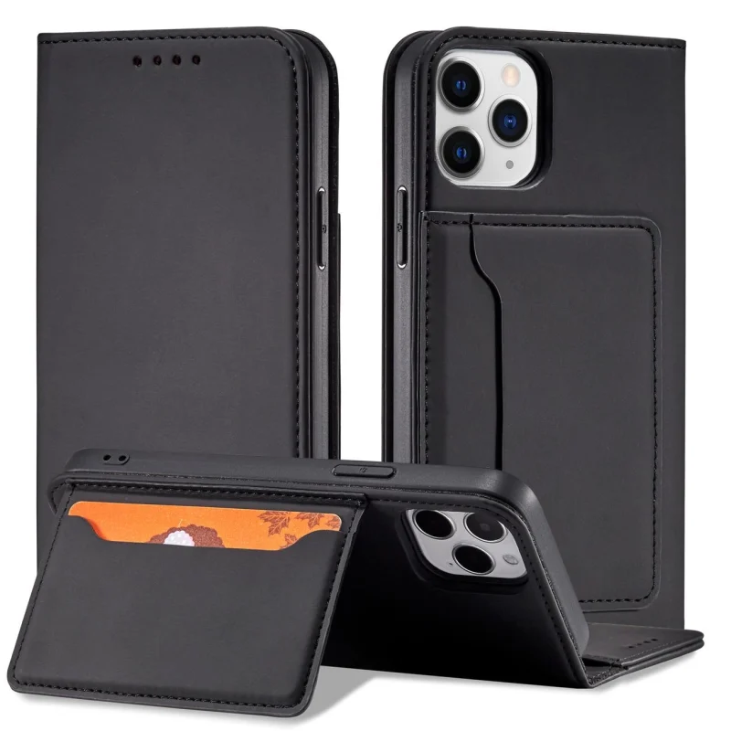 Magnet Card Case etui do iPhone 12 Pro Max pokrowiec portfel na karty kartę podstawka czarny - obrazek 2