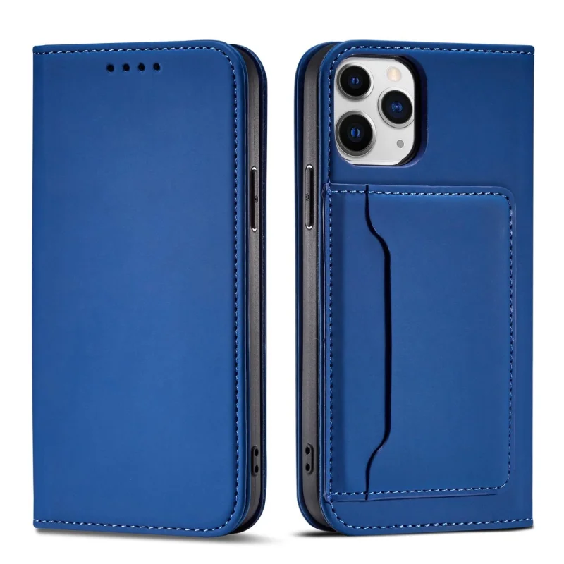 Magnet Card Case etui do iPhone 12 Pro Max pokrowiec portfel na karty kartę podstawka niebieski