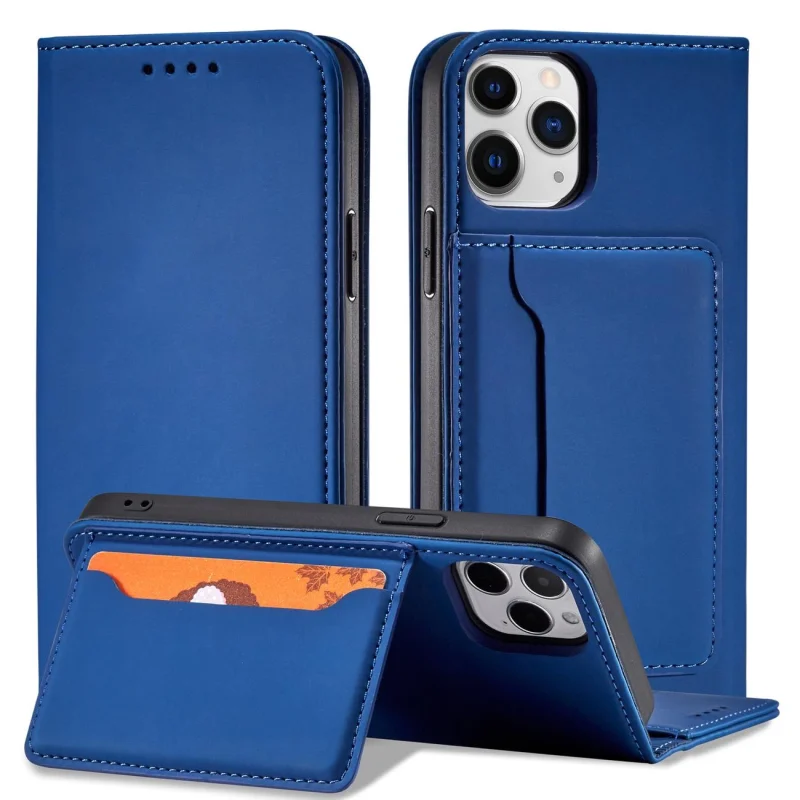 Magnet Card Case etui do iPhone 12 Pro Max pokrowiec portfel na karty kartę podstawka niebieski - obrazek 2