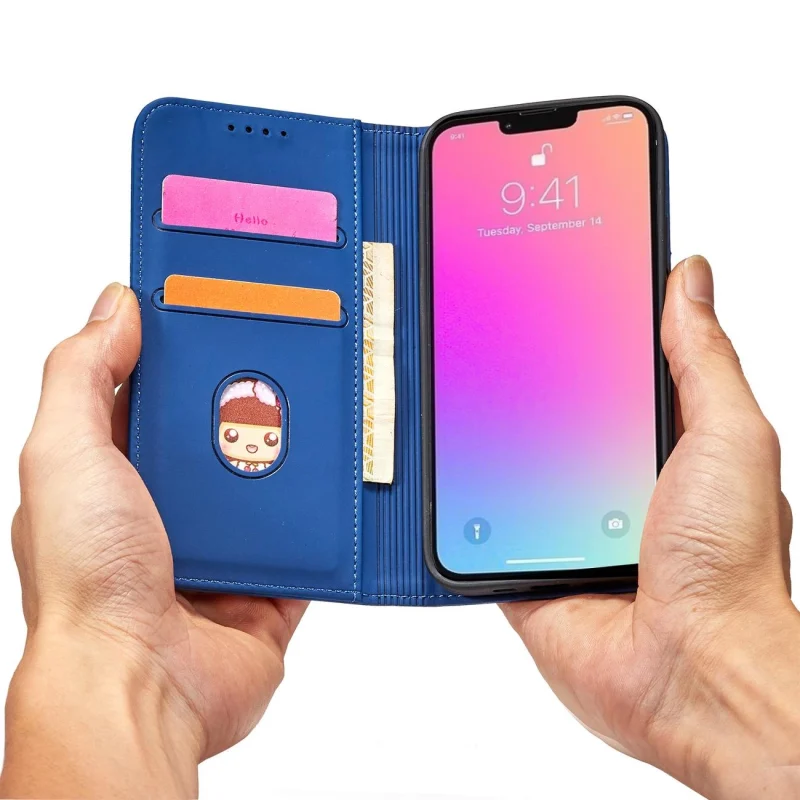 Magnet Card Case etui do iPhone 13 mini pokrowiec portfel na karty kartę podstawka niebieski - obrazek 10