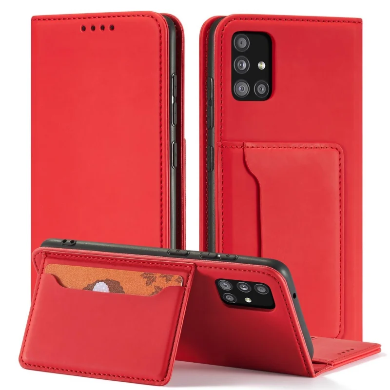 Magnet Card Case etui do Samsung Galaxy A13 5G pokrowiec portfel na karty kartę podstawka czerwony - obrazek 4