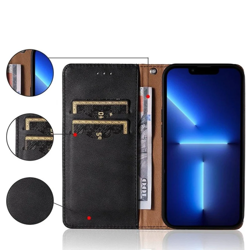 Magnet Strap Case etui do Samsung Galaxy A13 5G pokrowiec portfel + mini smycz zawieszka czarny - obrazek 5