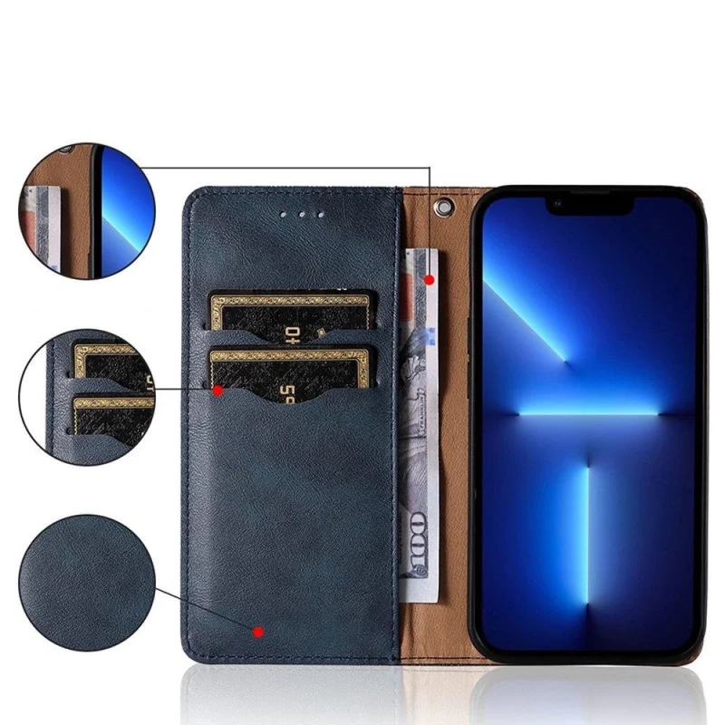 Magnet Strap Case etui do Samsung Galaxy A13 5G pokrowiec portfel + mini smycz zawieszka niebieski - obrazek 2