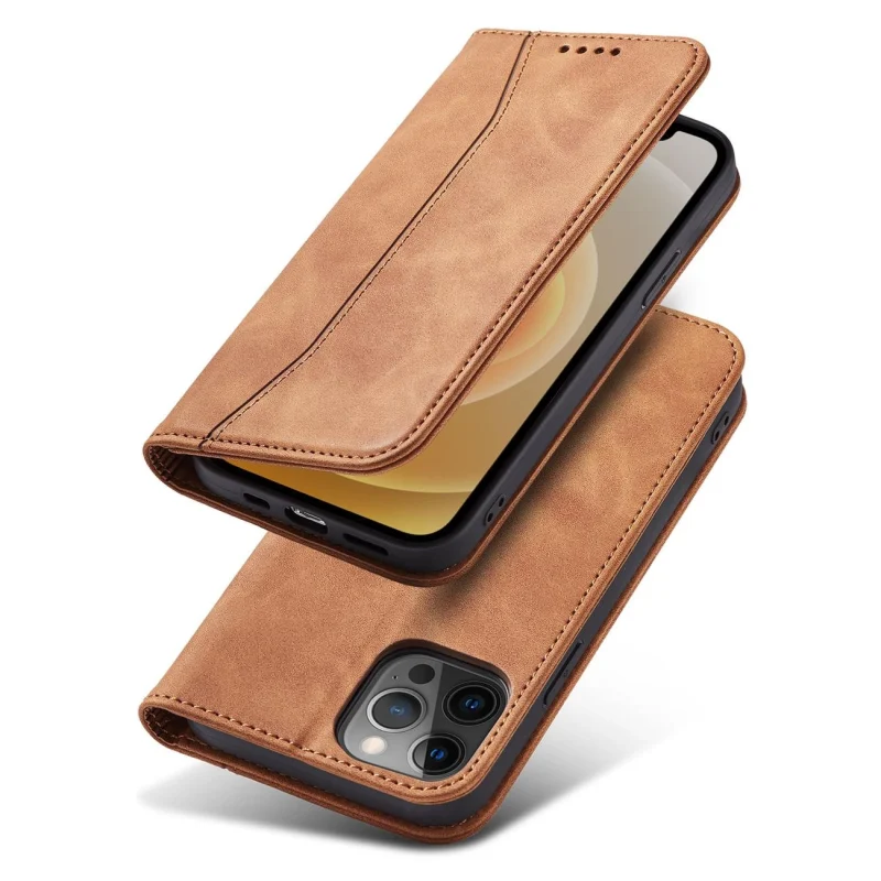 Magnet Fancy Case etui do iPhone 12 Pro pokrowiec portfel na karty kartę podstawka brązowy - obrazek 5